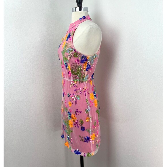 Dee Elly Pink Sequin Mini Dress Small Colorful Cocktail Club Dance Party Romance - Picture 6 of 12